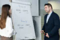 2 SDS Teammitglieder bei Brainstorming für Release Q1 und Q2 und Flipchart