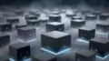 Abstrakte graue Blöcke mit kleinen blauen Lichtern